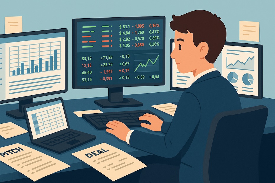 A teen trader at a Wall Street desk analyzing financial dashboards
